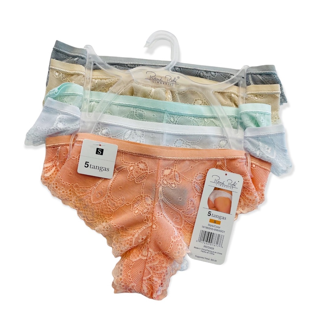 Rene Rofe Set 5 Panties Soft Lace Tangas NWT